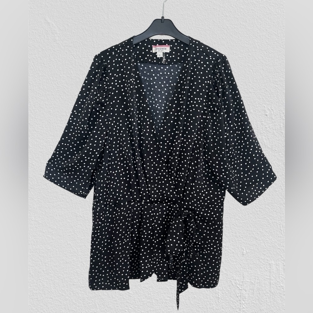 ANDREE BY UNIT Black and White Polka Dot Casual Top L